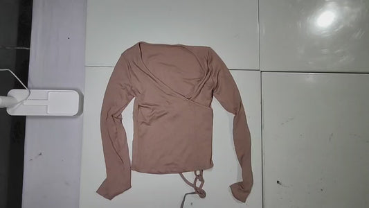 [220]GM  Sensual V-neck Long Sleeve Base Layer Top for Women, Spring and Autumn Unique High-end Style Slim-fit Short-length Top