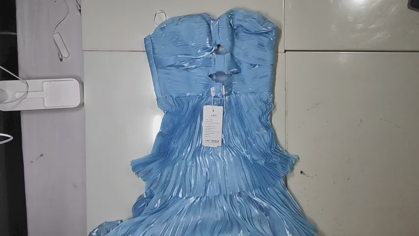 [936]GM   Blue High-End Strapless French Bridal Cocktail Dress for Elegant Socialite Banquet and Coming-of-Age Ceremony Long Dress