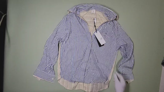 [816]MM  Laxabell Women's 2025 New Collection Striped Long Sleeve Shirt with Straight Shoulder High-End Double-Layered Cardigan for Spring and Autumn