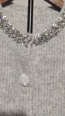 [459]G   MandyZhang Suli Alpaca Wool Round Neck Knit Cardigan with Pearl and Diamond Embellishments, Women's High-End Short Sweater