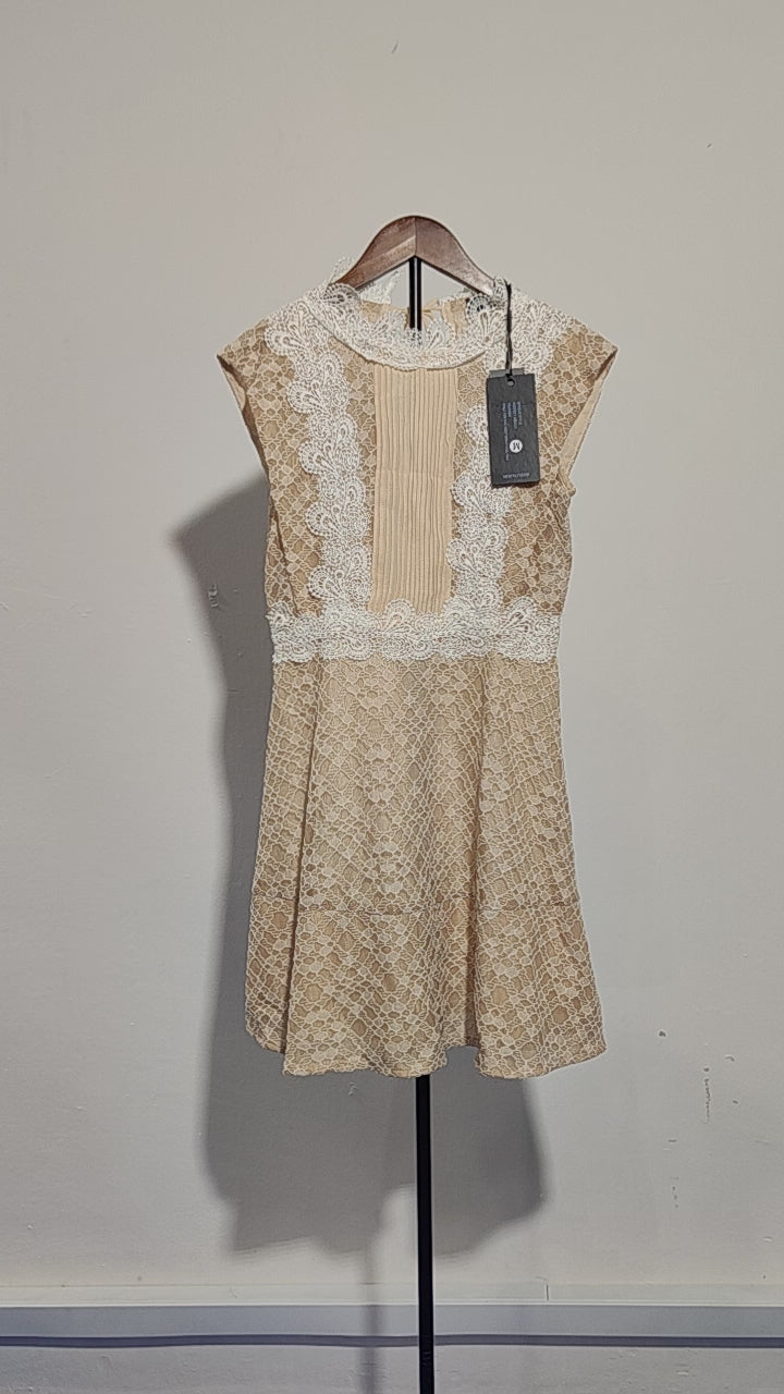 [896]M Botanical Soft Mist Pink / Lime Green 100% Ramie Lace Trim French-style Floral Bloom Dress