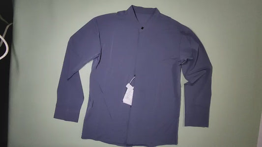 [888]GM    New Spring and Summer Men's Long Sleeve Ice Silk Deep Blue Shirt Sun Protection Cooling Effect Wrinkle Free Drape Korean Style Stylish