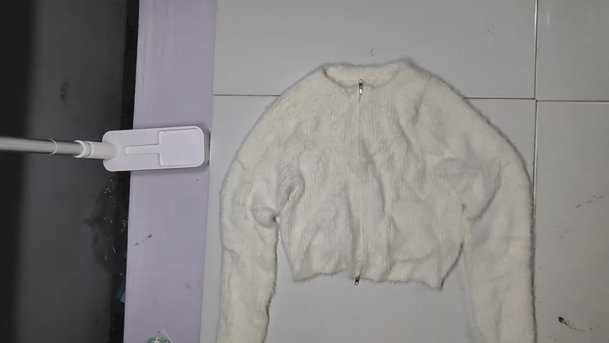 [455]NM Women's Spring 2025 Thick Long-Sleeve Cardigan with Zipper, Soft and Fluffy Short-Length Sweater for Petite Women