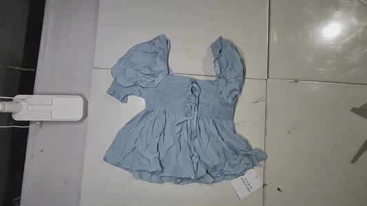 [051]MM  Women's Summer Outfit: Korean Style Square Neck Puffed Sleeve Shirt and Wide-Leg Pants Two-Piece Set, Youthful and Stylish