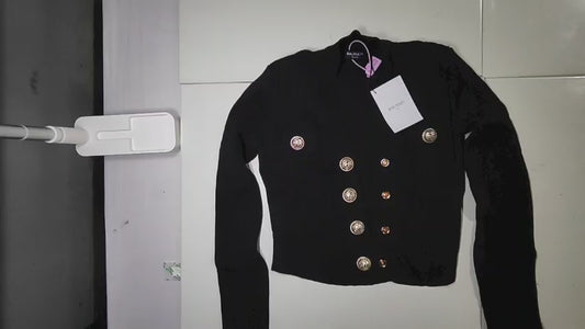 [182]MS [Counter Quality] Balimanni Black and Gold Qiu Wei Style Chanel-style Knit Cardigan Sweater Jacket for Women
