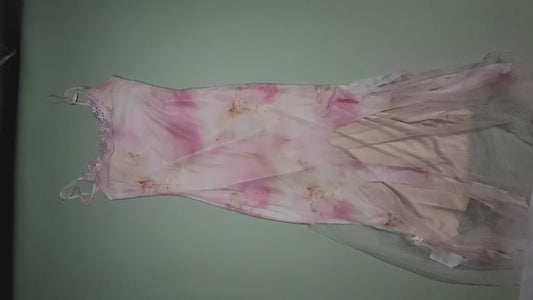 [537]GM    French Pink Floral Print Netting Halter Dress for Women, Summer Beach Vacation Body-Hugging Pencil Fit Mermaid Dress