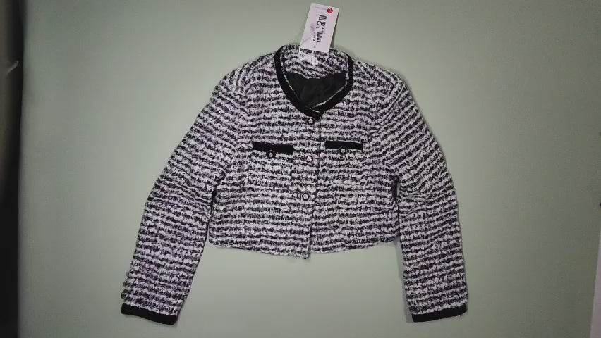 [846]MM  FFmiss¡ôSingle-Breasted Wool Tweed Striped Knit Short Jacket Women's Chanel-Style Petite Stylish Cardigan