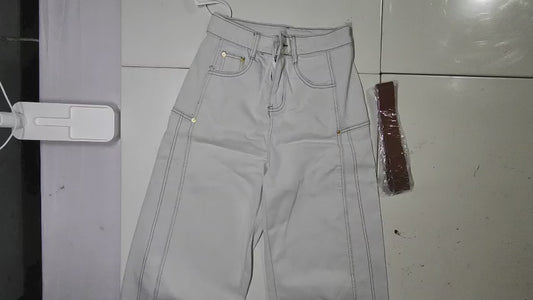 [748]MS Promotion Price Light Color Women's Jeans 2025 New Arrival Slimming Pants Spring High-Waist Wide-Leg Loose Banana Pants