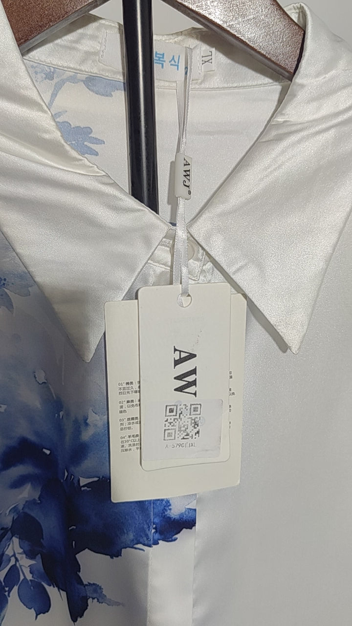 [053]G    YMDM Women's Spring Long Sleeve Satin Tencel Shirt with Designer Style, Intellectual Charm, and Unique Pattern