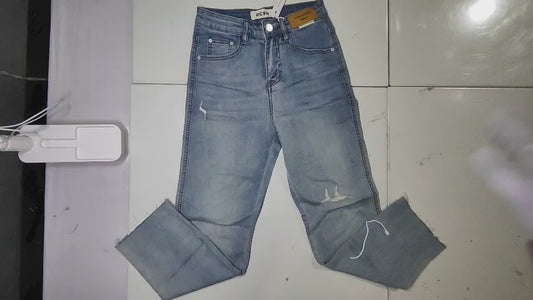 [383]MM  Tech Fabric Pants for Petite Women - 8-inch High Waist Denim Jeans, Slimming 7-inch Slim Straight Ripped Pipe Pants