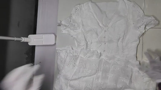 [370]GS    ¡¾Clearance¡¿NAZ Nazi Plus Size Summer French Slimming Puff Sleeves Lace Embroidery Plus Size V-Neck Dress