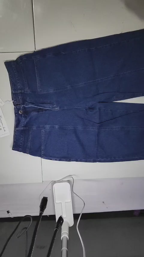 [618]MS Recreate the Divine Pants! Curved Blue Jeans for Women - High-Waisted Slimming Wide-Leg Casual Pants with Design