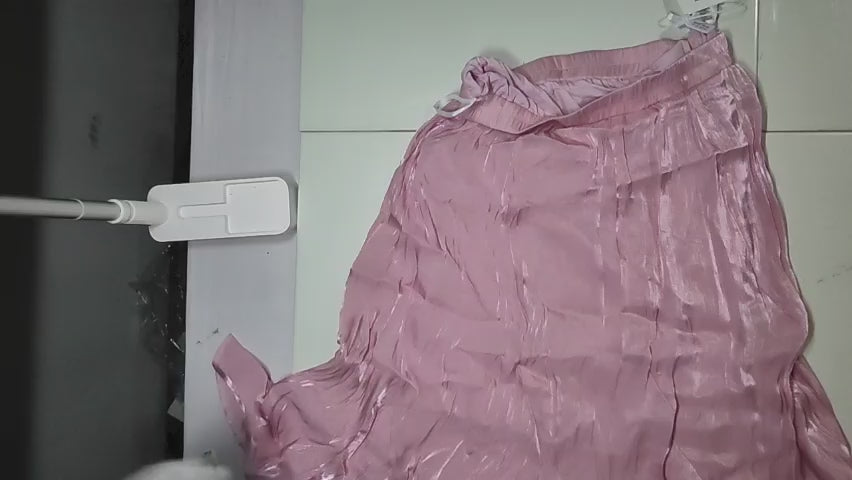 [825]GS  YUUSCC Pink Glossy Half Skirt Spring/Autumn High-Waisted Slimming Draping Flowing Skirt A-Line Ruffled Design Skirt