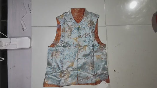 [049]GM   [Qiaoqin] New Chinese Style Mulberry Silk Stand-Up Collar Women's Daily Wear Vintage Song Brocade Straight-Front Vest 89910