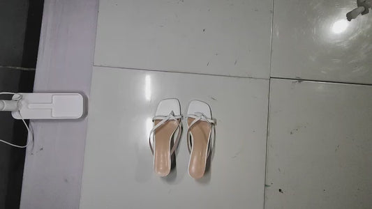 [448]NM Women's Summer 2025 New Arrival Square Toe Versatile Thin Heel Niche White Thin Strap Toe Clip High Heel Sandals