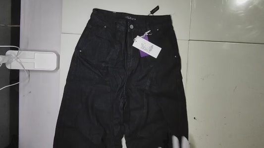 [633]MM  ACRARDIC Super Washed Black Pieced Pleated Jeans Men's Stylish Wide-Leg Pants