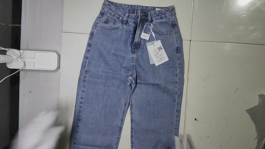 [120]MM  ¡¾Promotional Price¡¿150cm Petite Narrow Fit Denim Wide Leg Pants for Women Autumn Retro High Waist Straight Leg Long Pants 145cm Height-Enhancing XS
