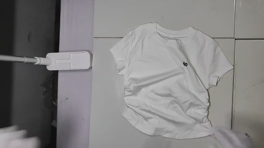 [065]MS Big Brand Foreign Trade Women's Department Store Withdrawn Women's Short Sleeve T-shirt with Heart Embroidery Spring and Summer Slim Fit Pleated Top with Standard Shoulder