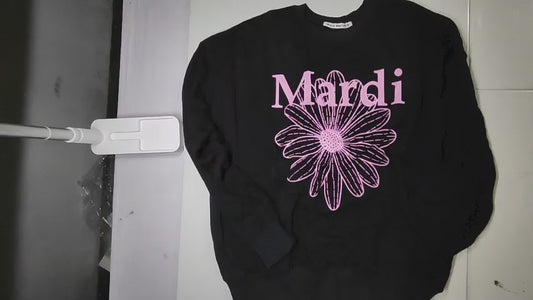 [443]MS Mardi2025 Spring and Autumn Gold and Silver Color Coordinating Loose Cotton Sweatshirt with Small Daisy Embroidery Print Round Neck Long Sleeves Women's