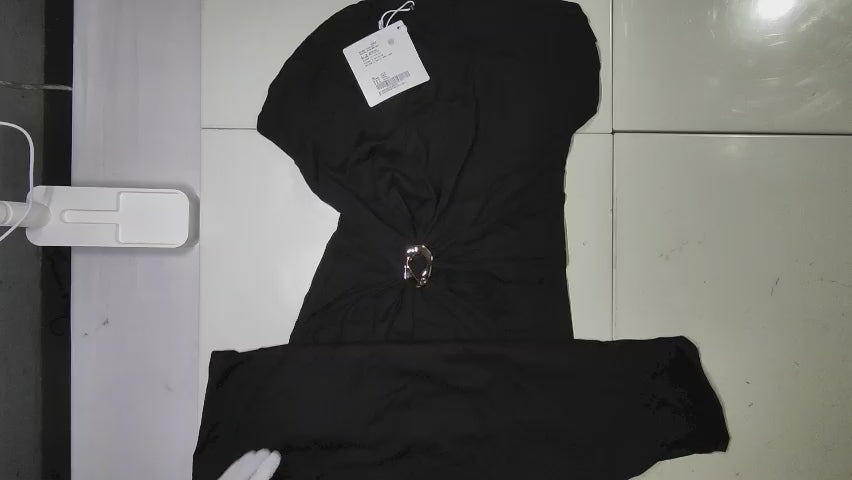 [426]MS MEIYANG Sculpted Black Dress Muse Goddess~ Tencel Roman Fabric Draped Pleated Round Neck Long Dress U