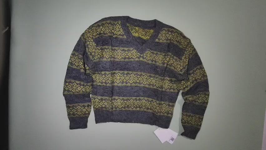 [605]MM  Relez High-quality Wool Blend Knit V-neck Retro Jacquard Women's Winter New Arrival Top