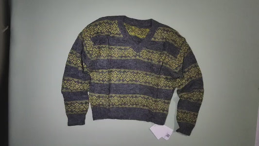 [605]MM  Relez High-quality Wool Blend Knit V-neck Retro Jacquard Women's Winter New Arrival Top