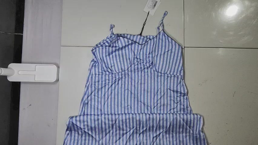 [002]MM ELLE French Strap Nightgown with Built-in Padding Elegant Stripes Loose and Comfortable Dress Spring New Arrival