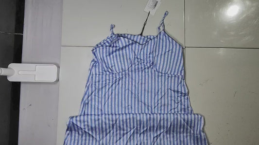 [002]MM ELLE French Strap Nightgown with Built-in Padding Elegant Stripes Loose and Comfortable Dress Spring New Arrival