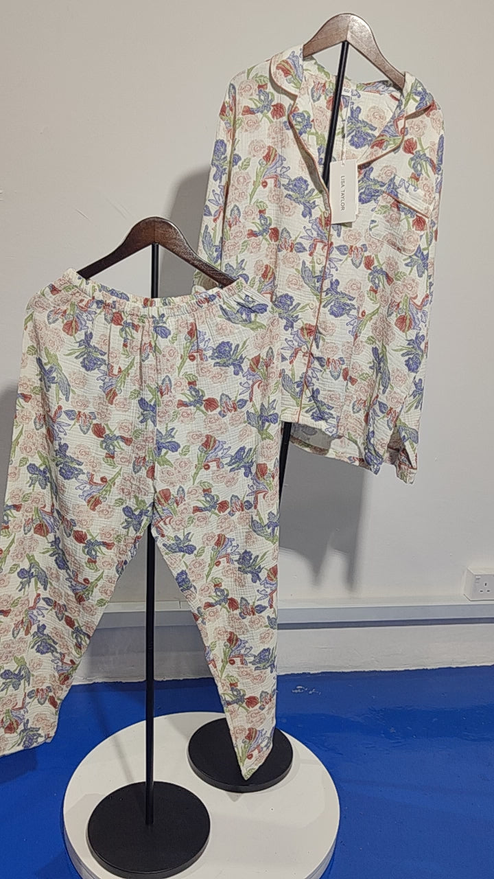[957]G    Little Wild Rose!! Orange Sea! Women's Spring and Autumn 100% Cotton Gauze Printed Pajama Set with Romantic Oil Painting Style