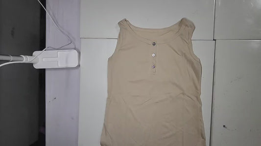 [069]MS ZDM Women's Large Size Japanese Retro Artsy New Buttoned Halter Top Summer Casual Outerwear Inner Base Layer