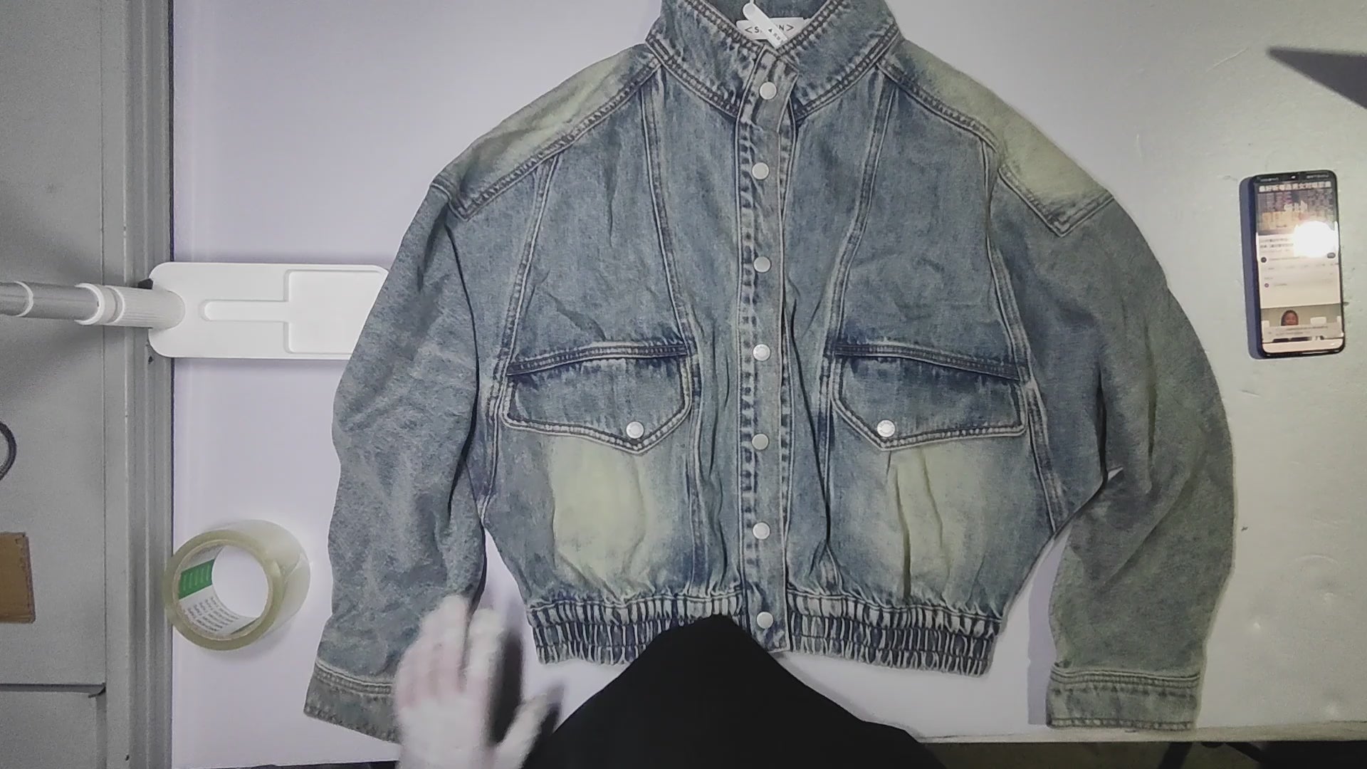 [952]GG   Shuen 2025 Spring Women's Designer Loose Fit Elastic Hem Stone-Washed Blue Denim Jacket