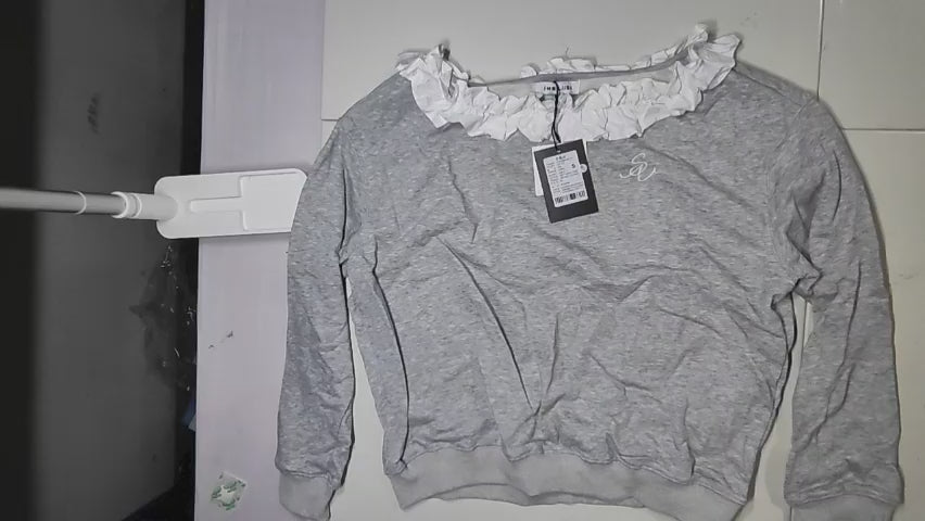 [849]GS    iNSLiiSA Retro American Lace Trim Cross-Shoulder Loose-Fitting Unique Women's Slimming Spring Long Sleeve Top