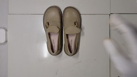 [939J]M [Promotional Price] Lily Wei Gentle Milk Tea Color Loafer Shoes Women's Large Sizes 41-43 Small Sizes 31 32 33 Retro Preppy Style Summer