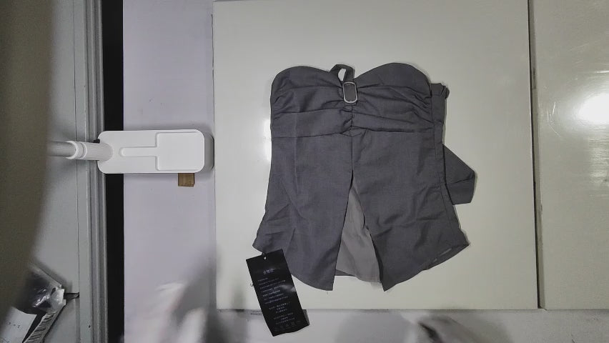 [734]NMS Trendy Girl Pure Temptation Style Gray Strapless Crop Top Summer Versatile Crop Top Slimming Ruffled Skirt Set