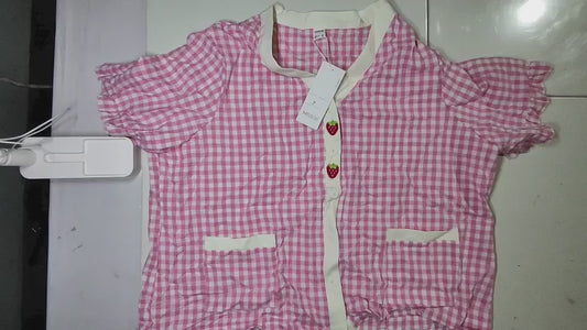 [729]MS Plus Size Women's Clothing [Cute and Sweet Sleepwear] Summer New Arrival Checkered Short Sleeve Shorts Slimming Home Wear for 300-pound
