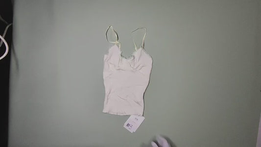 [390]GM     White Strappy Crop Top with Lace Ribbon and Padding for Women - Beautiful Back One-Piece Bra, Inner Layer Base Undergarment
