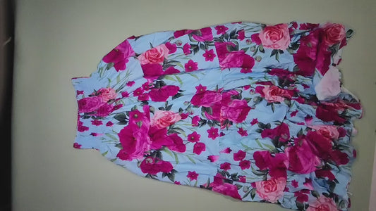 [590]MM  European and American vacation style printed puff sleeves short-length slimming strapless top + high-waisted slimming ruffled skirt set
