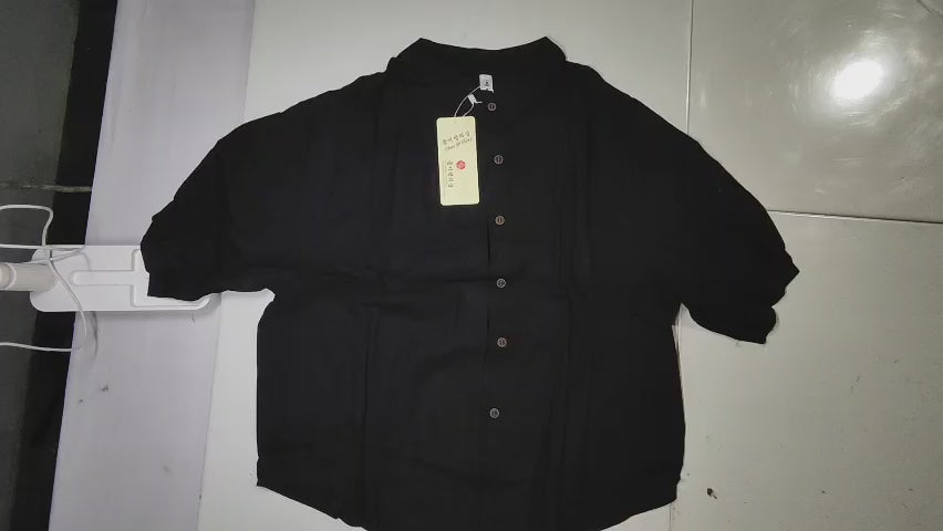 [031]MS Clearance Foreign Trade Label Removed End-of-Line Summer Cotton Linen Shirt Puffed Sleeves Retro Artistic Women's Large Size Loose Fit Medium Sleeves Shirt