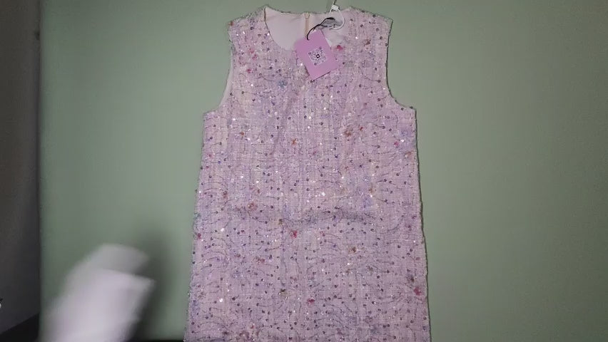 [133]GM   MAVIS LEUNG Shining Star Flower Handmade Sequins Exquisite Details Wool Crepe Straight-Cut Dress