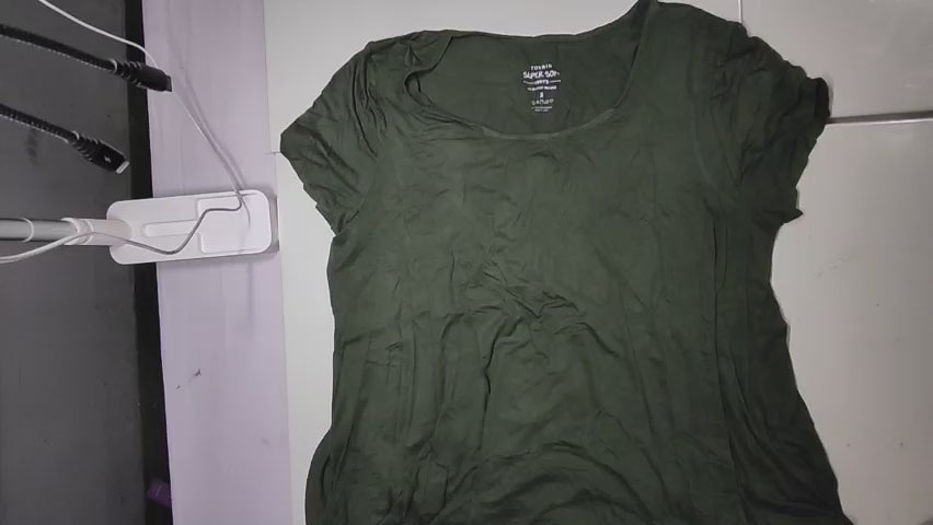 [422]GM    SUPER SOFT [Ultra Slimming] Plus Size Round Neck Army Green Short Sleeve T-Shirt Women's Spring/Summer