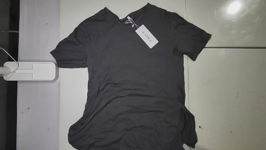 [698]GS   Oversized Curved Side Slit Summer Long Version Women's V-Neck T-Shirt with Short Sleeves Loose and Relaxed Fit Solid Color Perfect for Pairing with Shorts