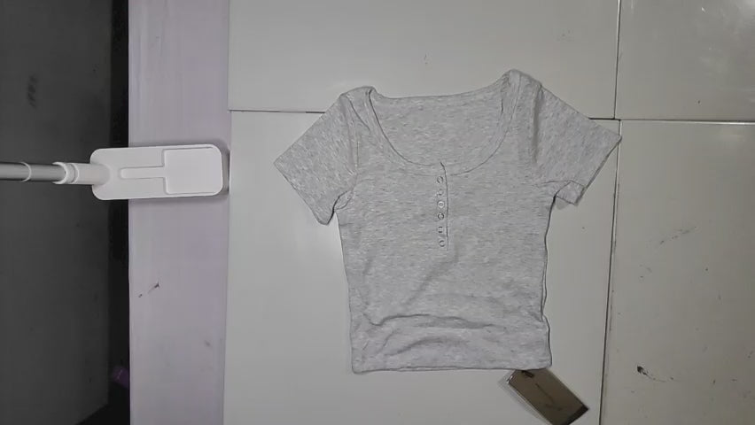 [036]GM    Hot Girl Slim U-Neck Right Shoulder Short-Sleeved T-Shirt for Women 2025 New Summer Design Pure Cotton Small White Top