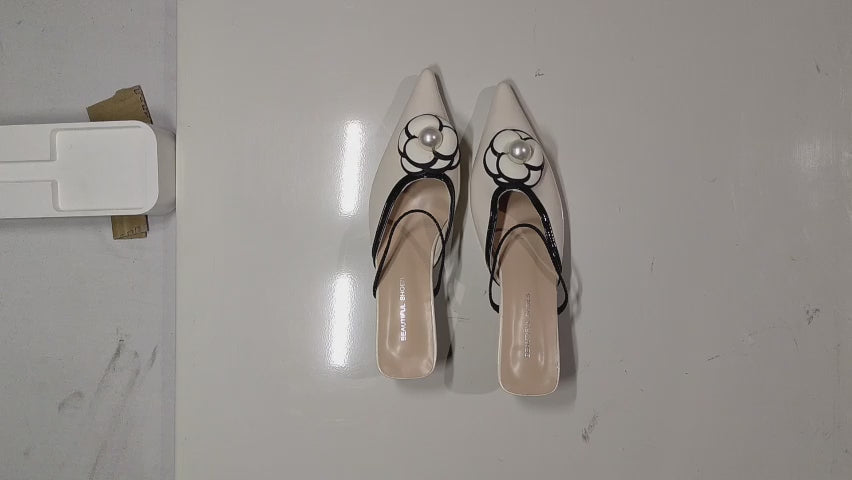 [225]NM Chanel-style Camellia High Heels 2025 New Collection French Toe Semi-Slipper Women's Summer Outdoor Pointed Toe Sandals