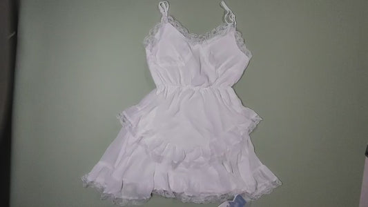 [369]MM  Iceland White Tea Asymmetrical Lace Patchwork Dress Women's Spring and Summer Inner Unique Strappy Dress French Style Base Layer Dress