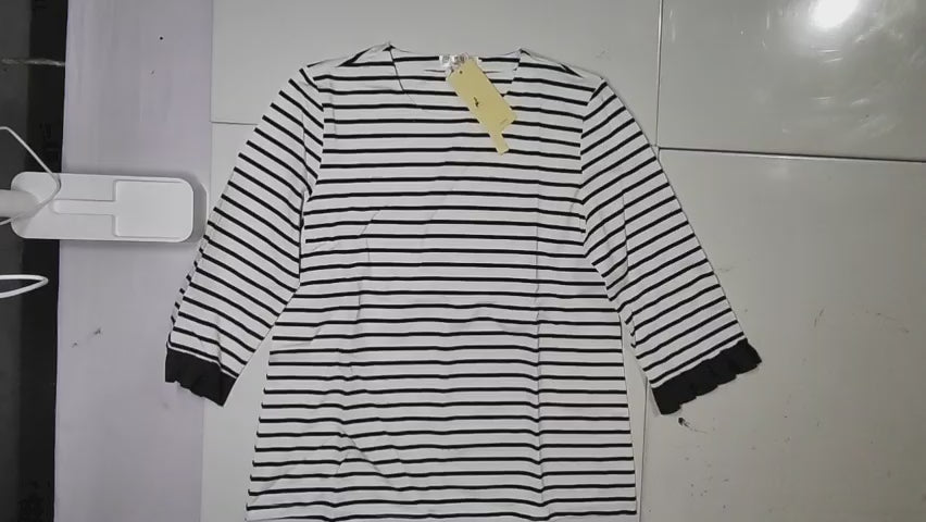 [253]GM  Women's 100% Cotton Striped T-Shirt Three-Quarter Sleeve 2025 Spring New Arrival Bestseller Loose Fit Slimming Spring Clothing