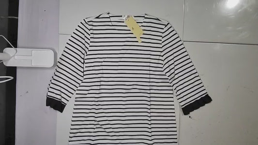 [253]GM  Women's 100% Cotton Striped T-Shirt Three-Quarter Sleeve 2025 Spring New Arrival Bestseller Loose Fit Slimming Spring Clothing