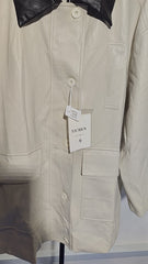 [756]N  2025 New Women's Spring and Autumn Beige PU Jacket with Contrast Color Stand-Up Collar - Versatile, Trendy, Super Popular, High-End Feel