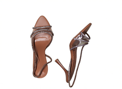 [887]MM  2025 Summer Women's High Heel Sandals with Pointed Toe, Natural Color, Shiny Embellishments, Thin Heel, Rhinestone, Transparent Flip-Flops, Genuine Leather