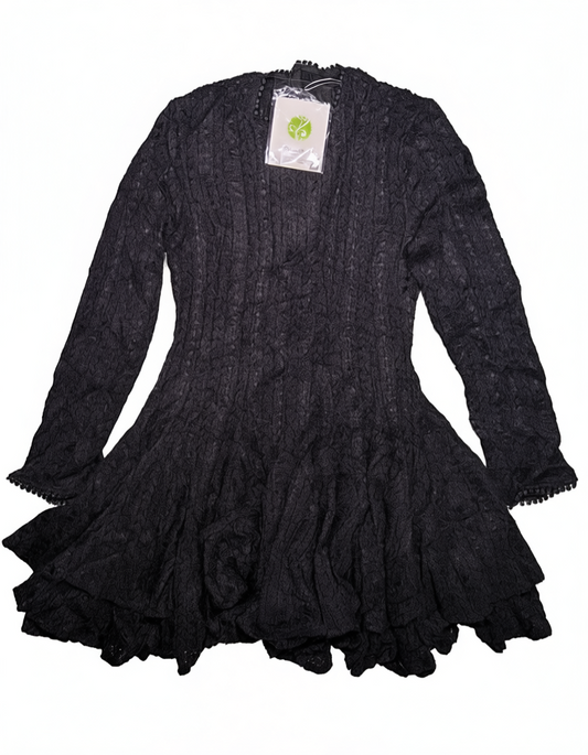 [178]GM   Black Round Neck Long Sleeve Women's Dress 2025 Spring New Arrival Unique Design High-End Puff Sleeve Dress