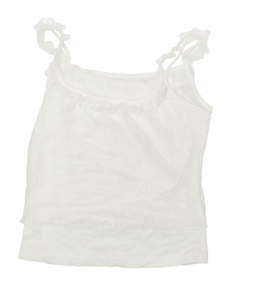 [281]GM    White Sweet Bow Fake Two-Piece Small Camisole Women's Summer Slim-Fitting Pure Desire Short Top Worn Inside and Outside